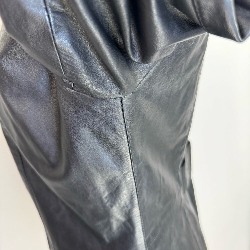 VTG Black Leather 90s Classic Lined Collared‎ Button Up Jacket Women's Large - Picture 4 of 11